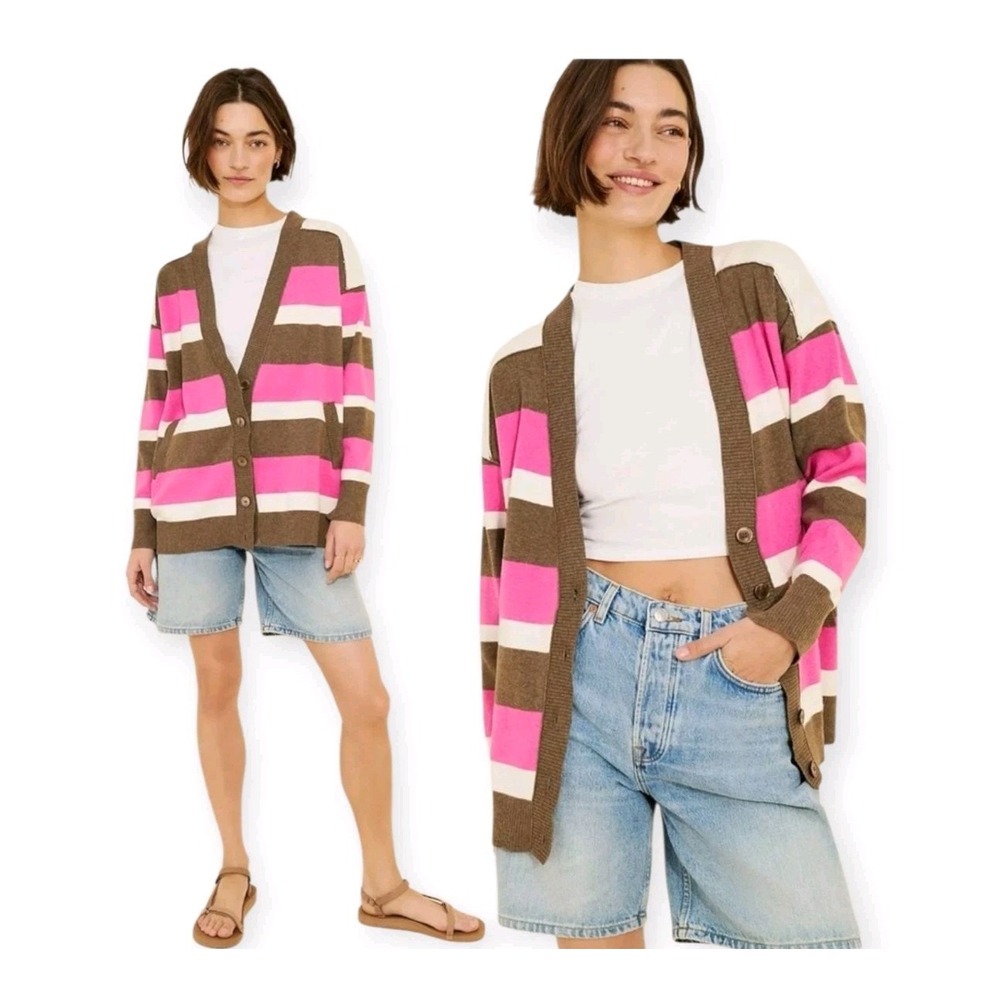 Free People Oversized League Of Her Own Striped Cardigan Sweater Size Medium